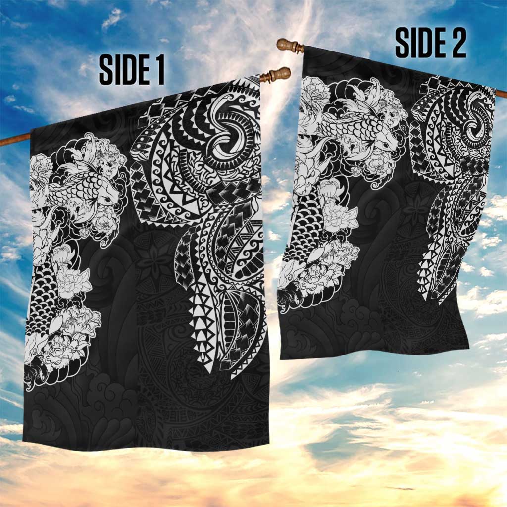 Japanese Irezumi and Hawaiian Polynesian Art Tattoo Garden Flag Black Color - Polynesian Pride