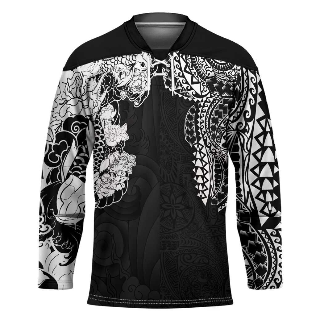 Japanese Irezumi and Hawaiian Polynesian Art Tattoo Hockey Jersey Black Color LT03 Unisex Black - Polynesian Pride