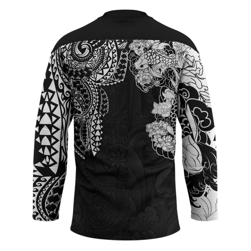 Japanese Irezumi and Hawaiian Polynesian Art Tattoo Hockey Jersey Black Color LT03 - Polynesian Pride