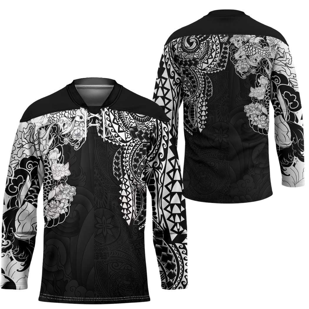 Japanese Irezumi and Hawaiian Polynesian Art Tattoo Hockey Jersey Black Color LT03 - Polynesian Pride