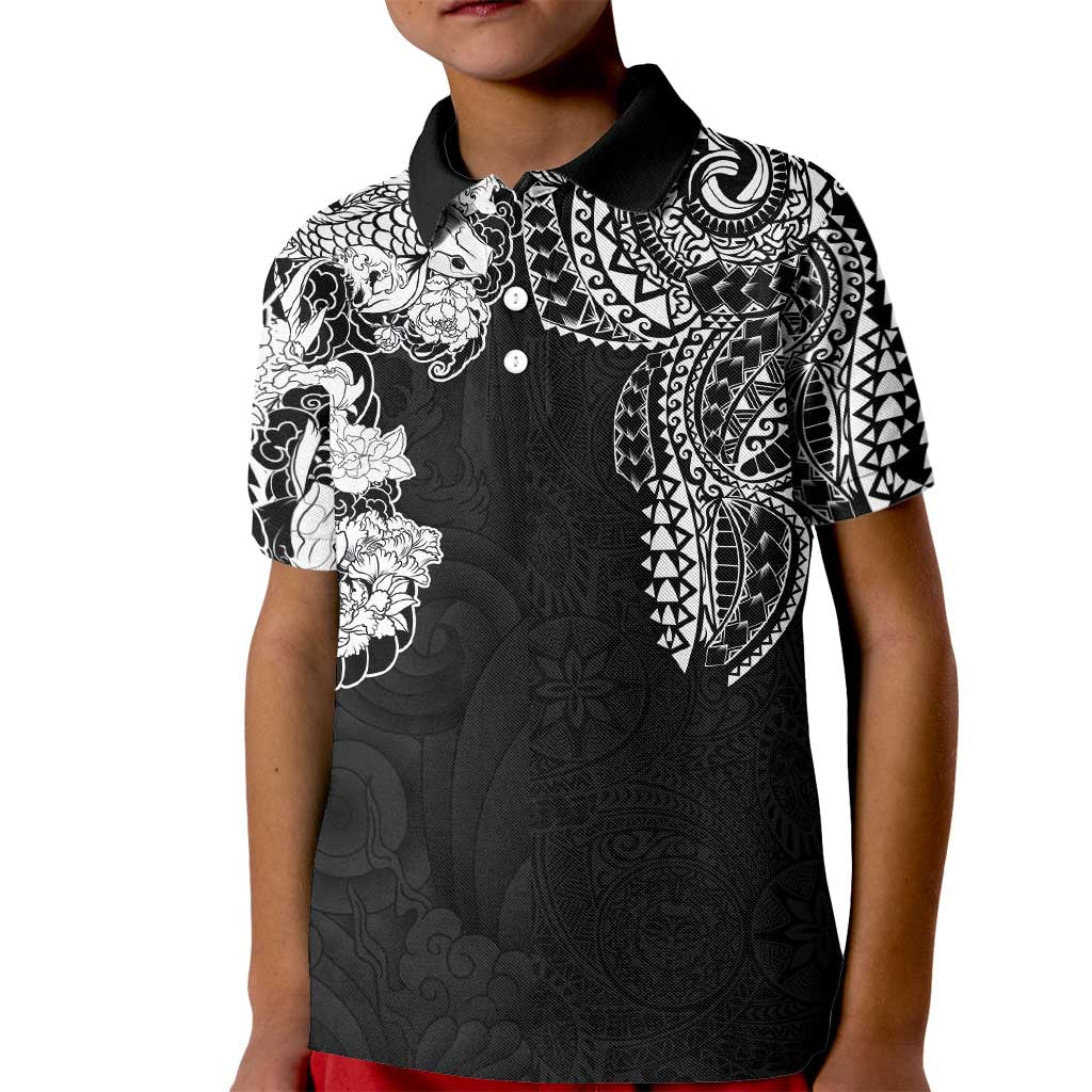 Japanese Irezumi and Hawaiian Polynesian Art Tattoo Kid Polo Shirt Black Color - Polynesian Pride