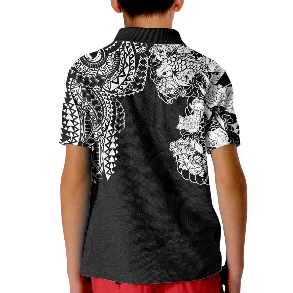 Japanese Irezumi and Hawaiian Polynesian Art Tattoo Kid Polo Shirt Black Color - Polynesian Pride