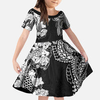 Japanese Irezumi and Hawaiian Polynesian Art Tattoo Kid Short Sleeve Dress Black Color - Polynesian Pride