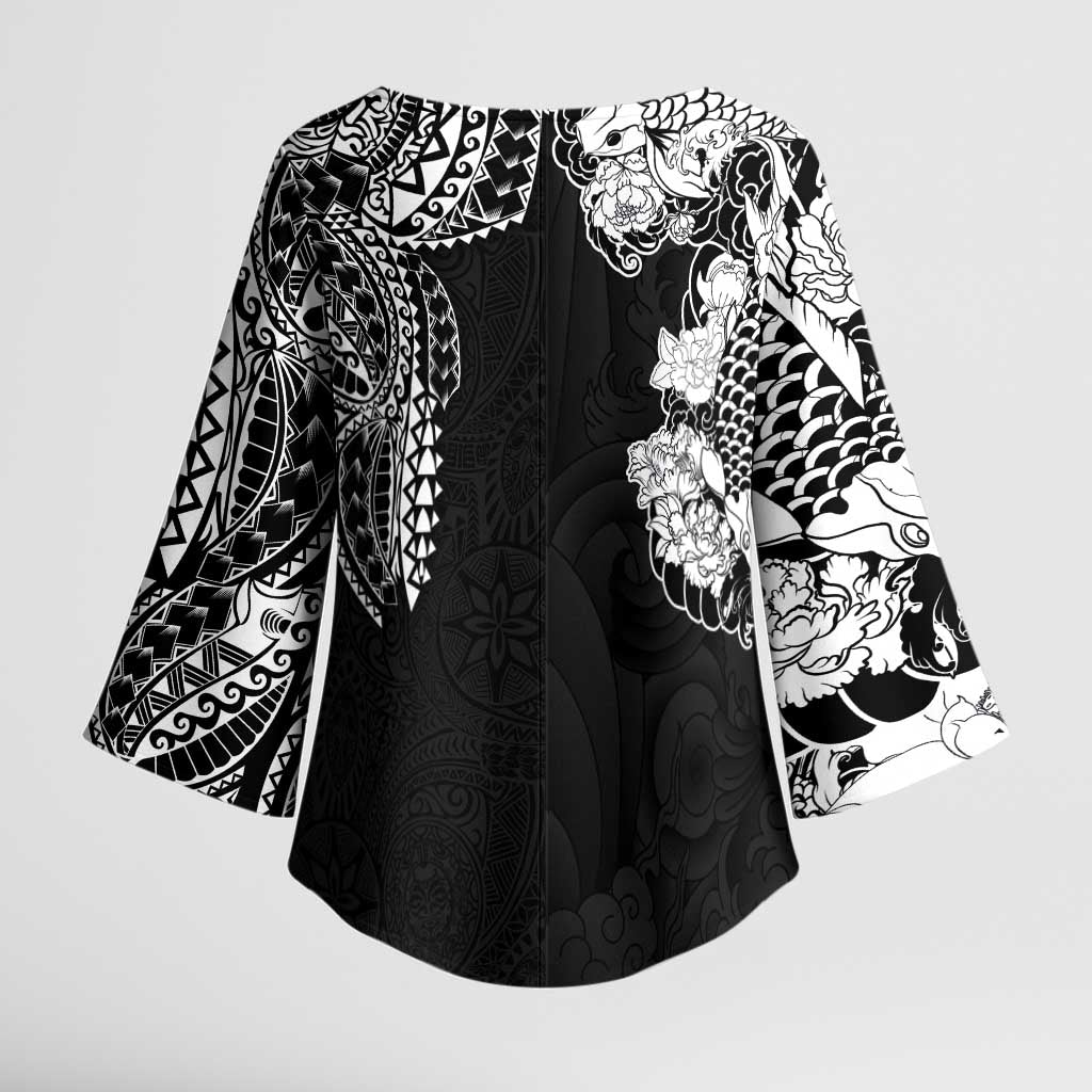Japanese Irezumi and Hawaiian Polynesian Art Tattoo Kimono Sleeve Blouse Black Color LT03 - Polynesian Pride