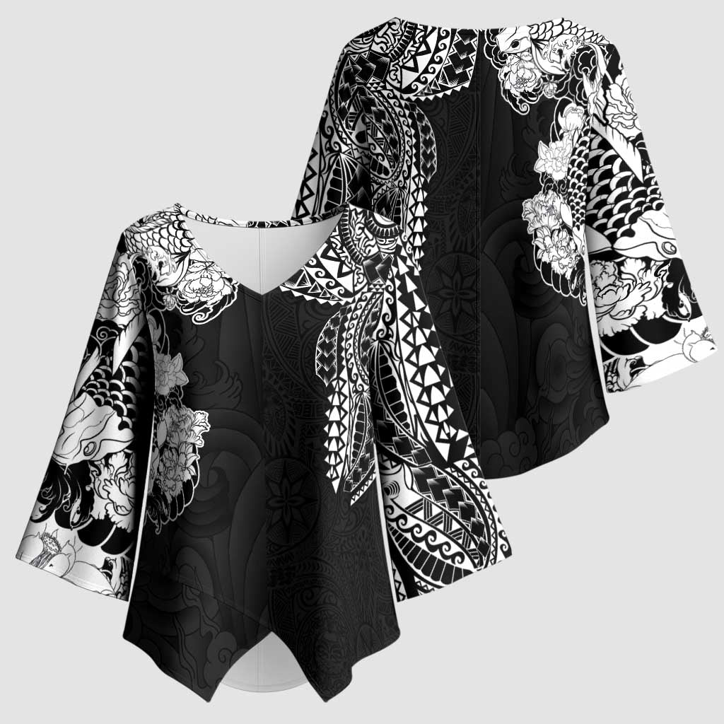 Japanese Irezumi and Hawaiian Polynesian Art Tattoo Kimono Sleeve Blouse Black Color LT03 - Polynesian Pride