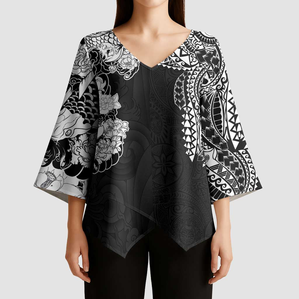 Japanese Irezumi and Hawaiian Polynesian Art Tattoo Kimono Sleeve Blouse Black Color LT03 - Polynesian Pride