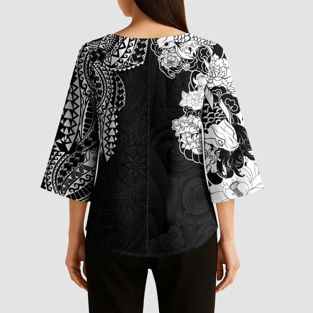 Japanese Irezumi and Hawaiian Polynesian Art Tattoo Kimono Sleeve Blouse Black Color LT03 - Polynesian Pride