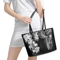 Japanese Irezumi and Hawaiian Polynesian Art Tattoo Leather Tote Bag Black Color - Polynesian Pride