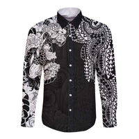Japanese Irezumi and Hawaiian Polynesian Art Tattoo Long Sleeve Button Shirt Black Color LT03 Unisex Black - Polynesian Pride