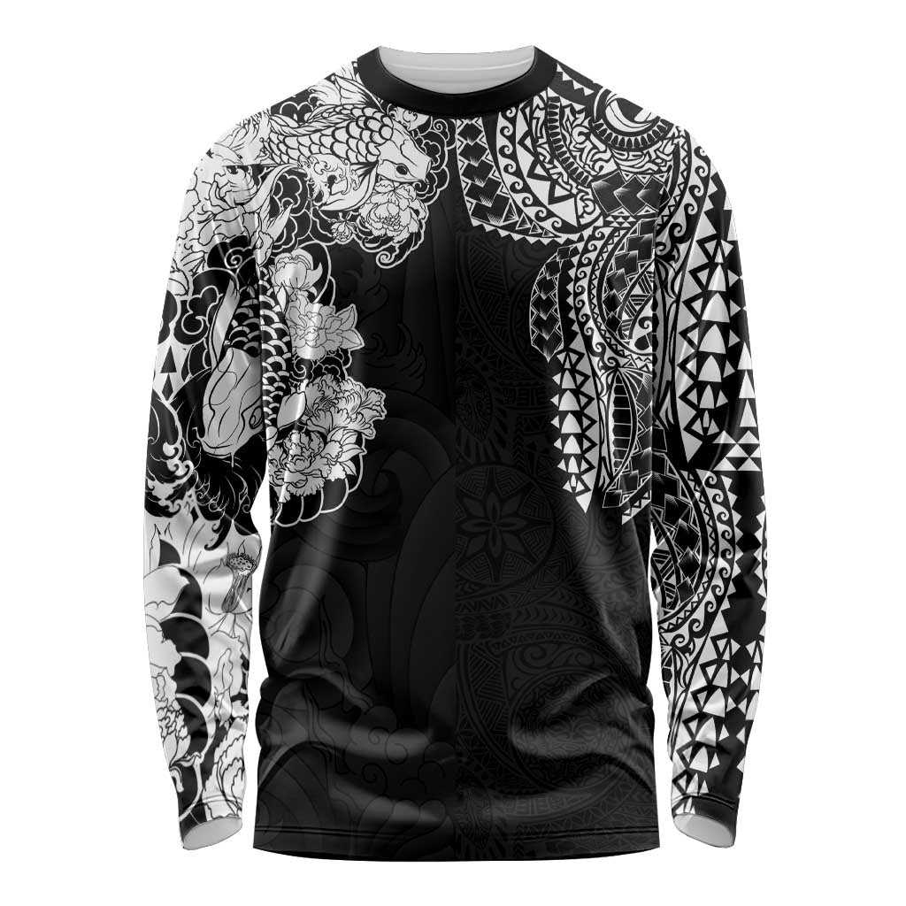 Japanese Irezumi and Hawaiian Polynesian Art Tattoo Long Sleeve Shirt Black Color LT03 Unisex Black - Polynesian Pride