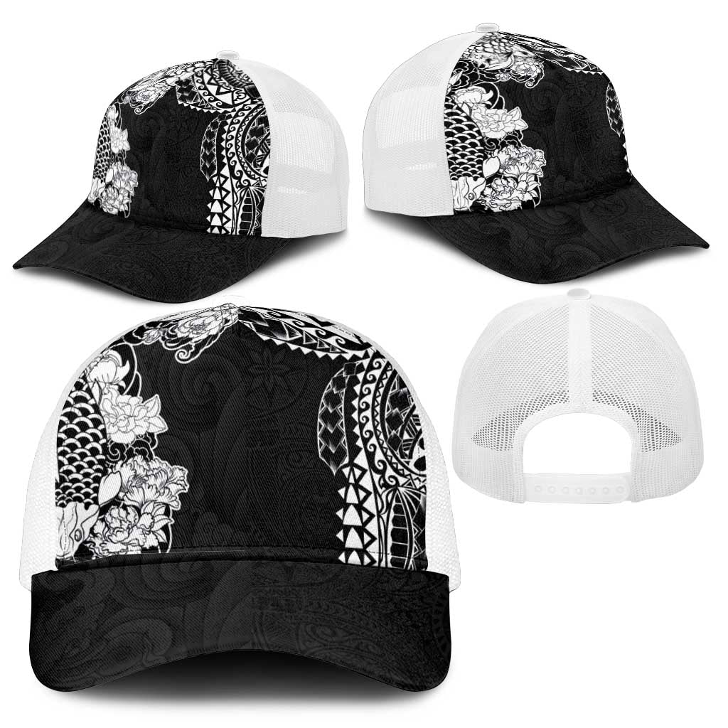 Japanese Irezumi and Hawaiian Polynesian Art Tattoo Mesh Trucker Cap Black Color - Polynesian Pride