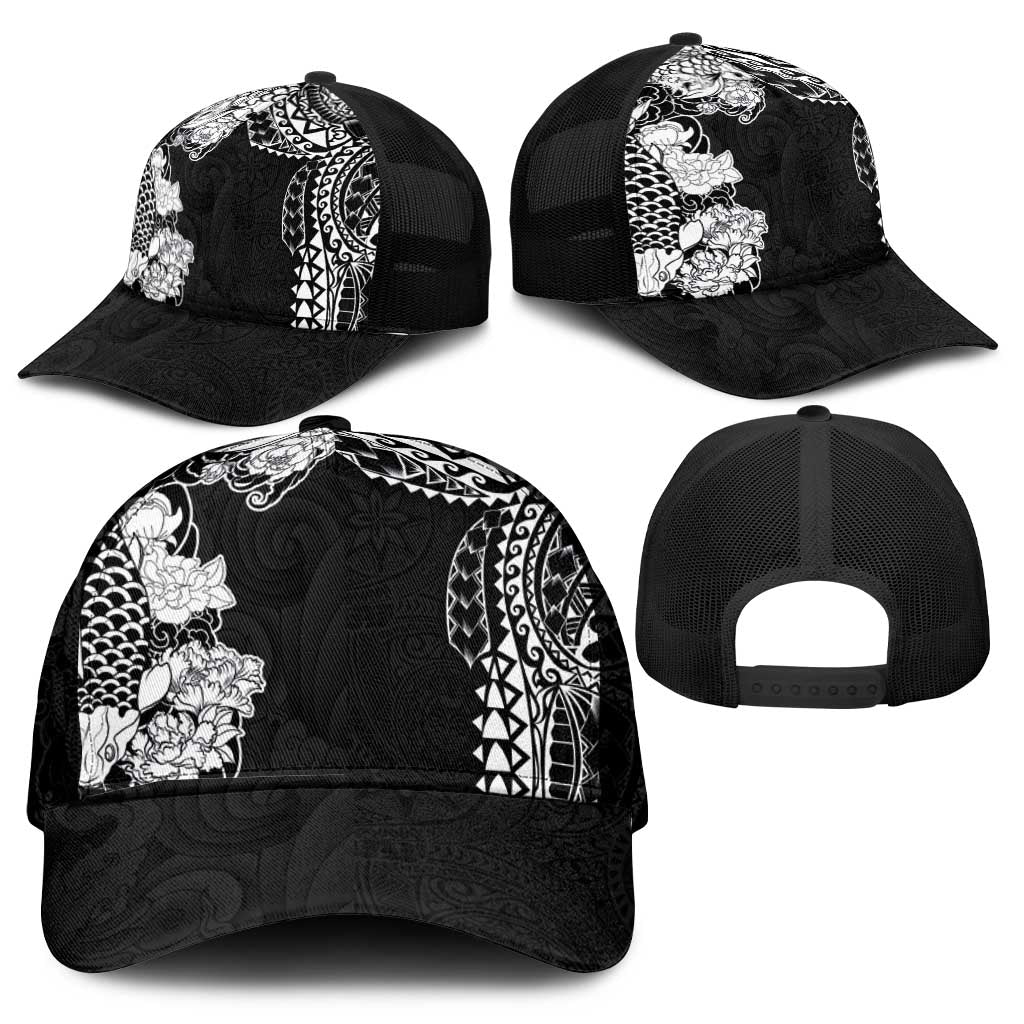 Japanese Irezumi and Hawaiian Polynesian Art Tattoo Mesh Trucker Cap Black Color - Polynesian Pride