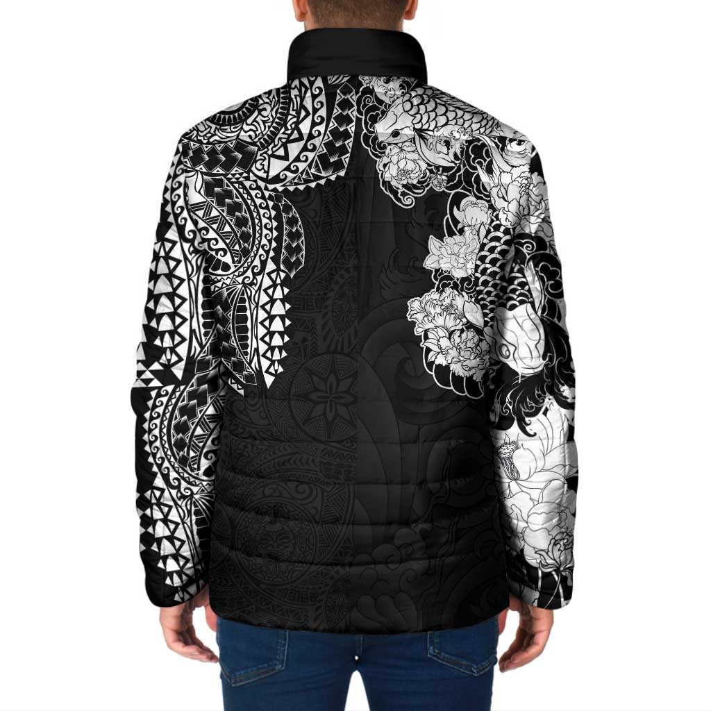 Japanese Irezumi and Hawaiian Polynesian Art Tattoo Padded Jacket Black Color LT03 - Polynesian Pride