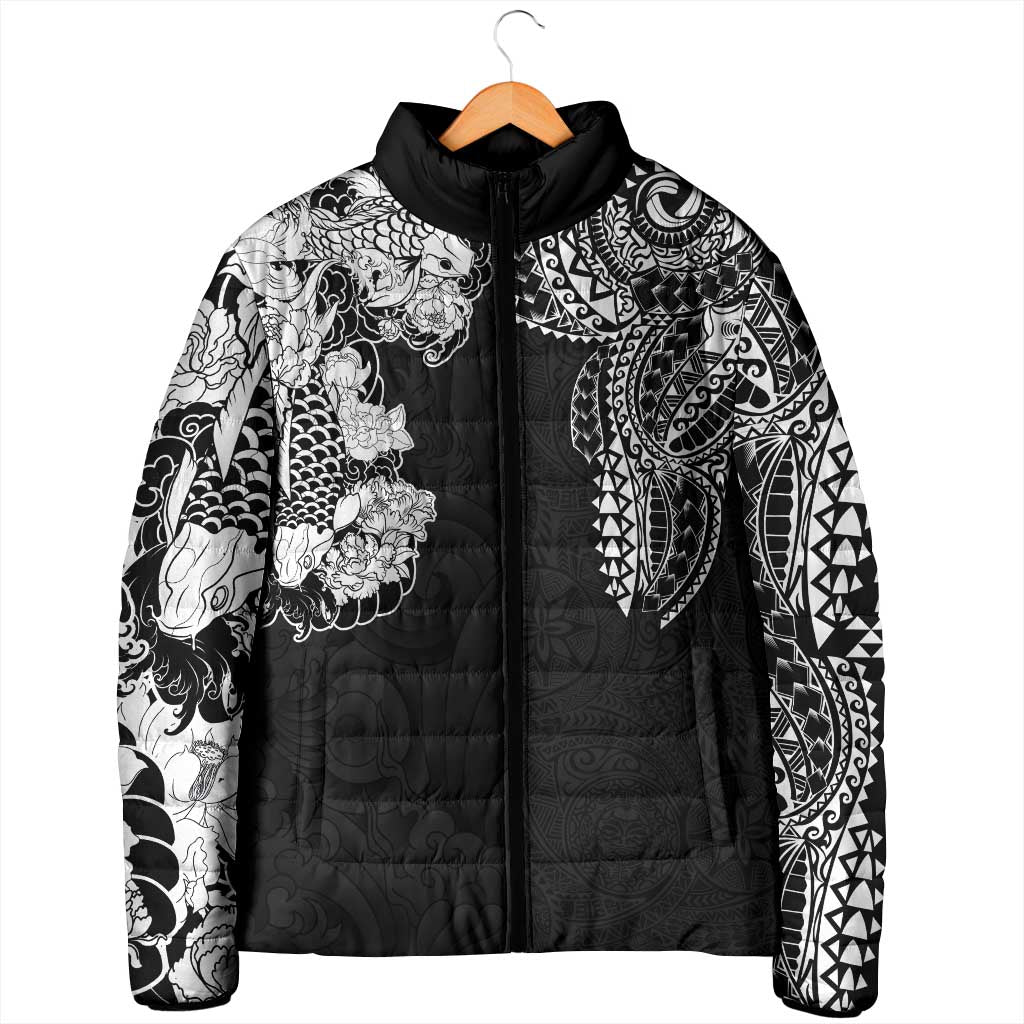 Japanese Irezumi and Hawaiian Polynesian Art Tattoo Padded Jacket Black Color LT03 - Polynesian Pride