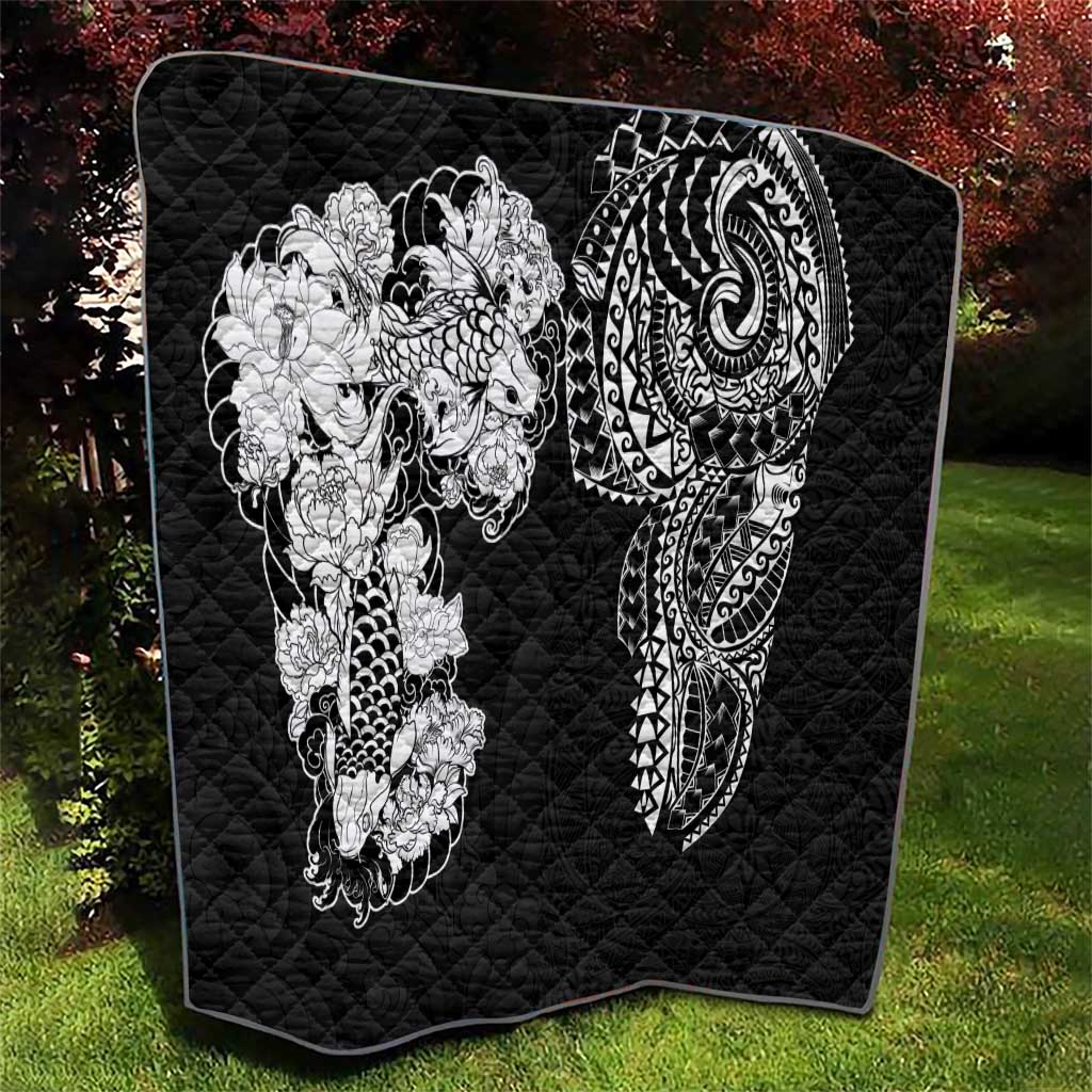 Japanese Irezumi and Hawaiian Polynesian Art Tattoo Quilt Black Color - Polynesian Pride