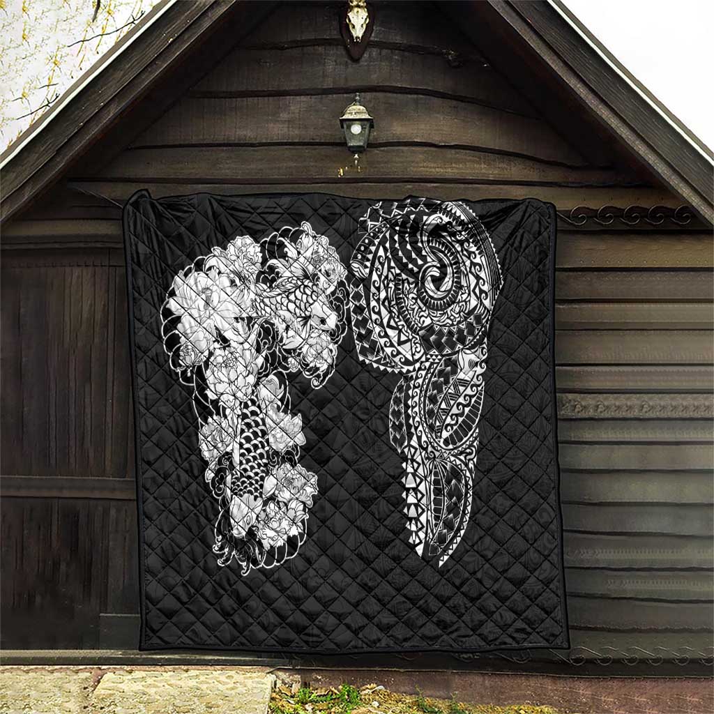 Japanese Irezumi and Hawaiian Polynesian Art Tattoo Quilt Black Color - Polynesian Pride