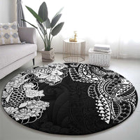 Japanese Irezumi and Hawaiian Polynesian Art Tattoo Round Carpet Black Color - Polynesian Pride