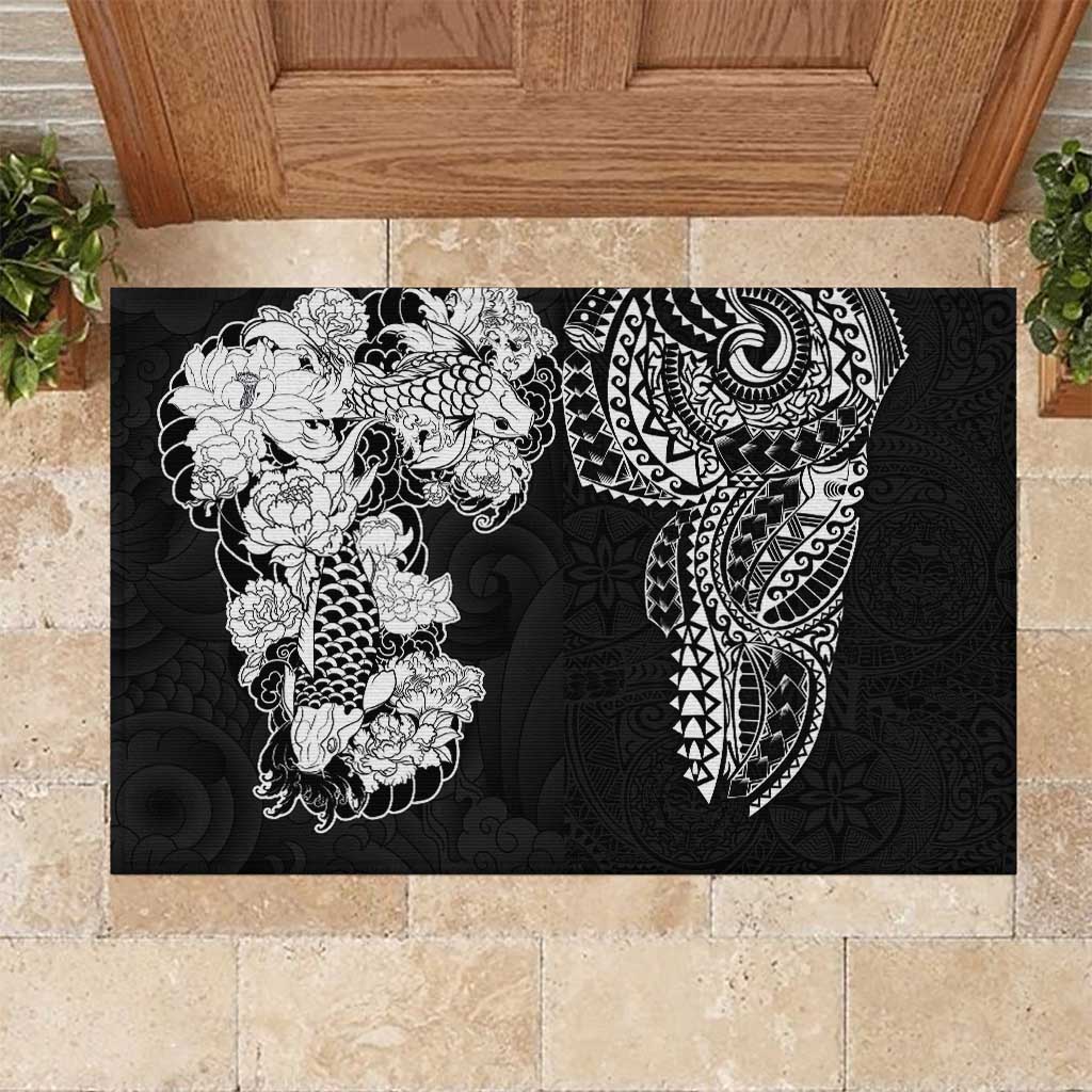 Japanese Irezumi and Hawaiian Polynesian Art Tattoo Rubber Doormat Black Color LT03 Black - Polynesian Pride