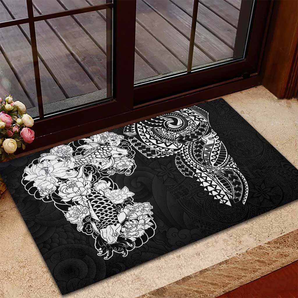 Japanese Irezumi and Hawaiian Polynesian Art Tattoo Rubber Doormat Black Color LT03 - Polynesian Pride