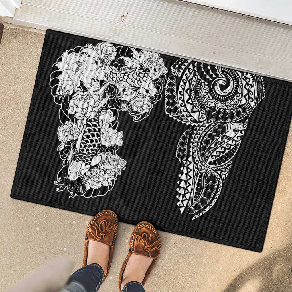 Japanese Irezumi and Hawaiian Polynesian Art Tattoo Rubber Doormat Black Color LT03 - Polynesian Pride