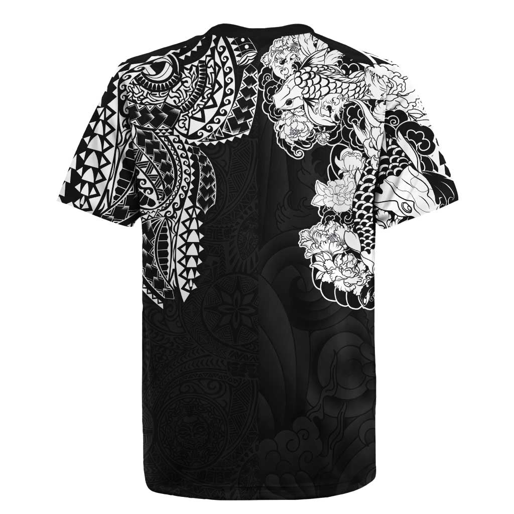 Japanese Irezumi and Hawaiian Polynesian Art Tattoo Rugby Jersey Black Color LT03 - Polynesian Pride