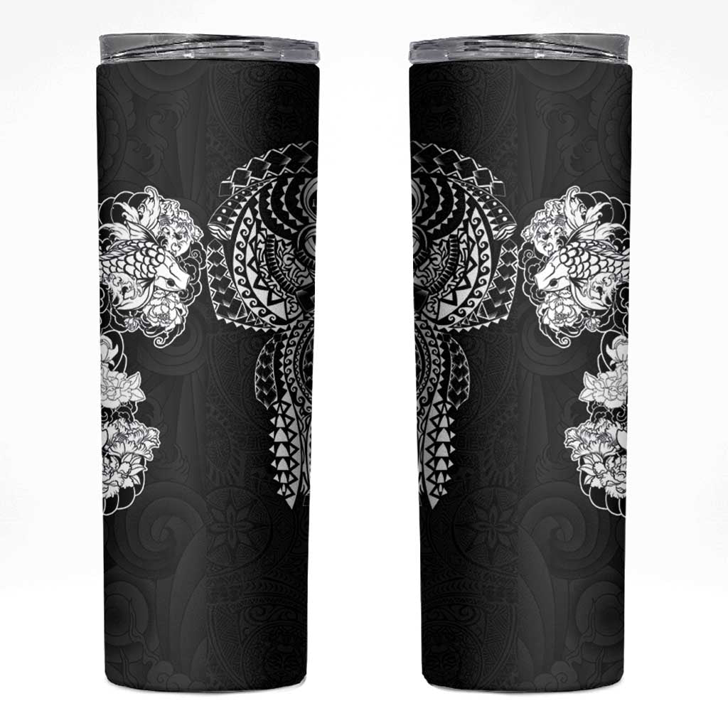 Japanese Irezumi and Hawaiian Polynesian Art Tattoo Skinny Tumbler Black Color - Polynesian Pride
