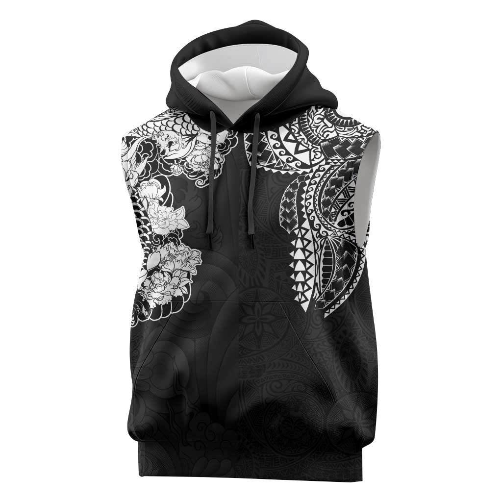 Japanese Irezumi and Hawaiian Polynesian Art Tattoo Sleeveless Hoodie Black Color LT03 Black - Polynesian Pride