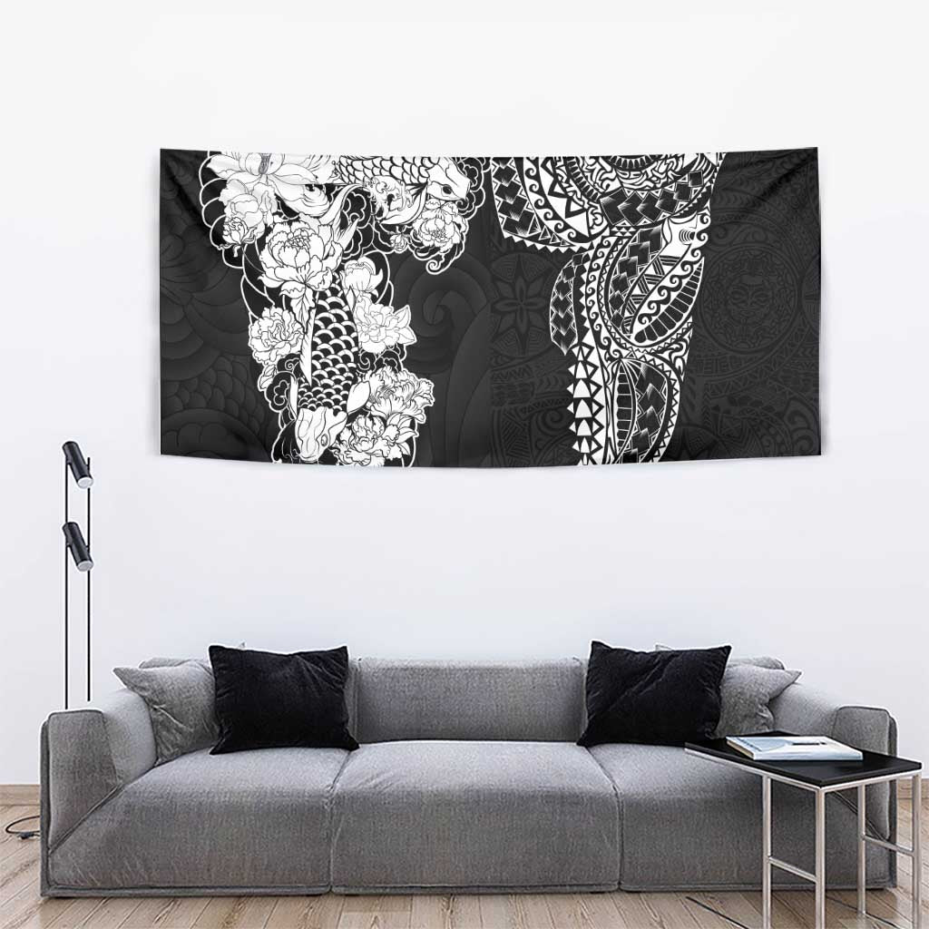 Japanese Irezumi and Hawaiian Polynesian Art Tattoo Tapestry Black Color - Polynesian Pride