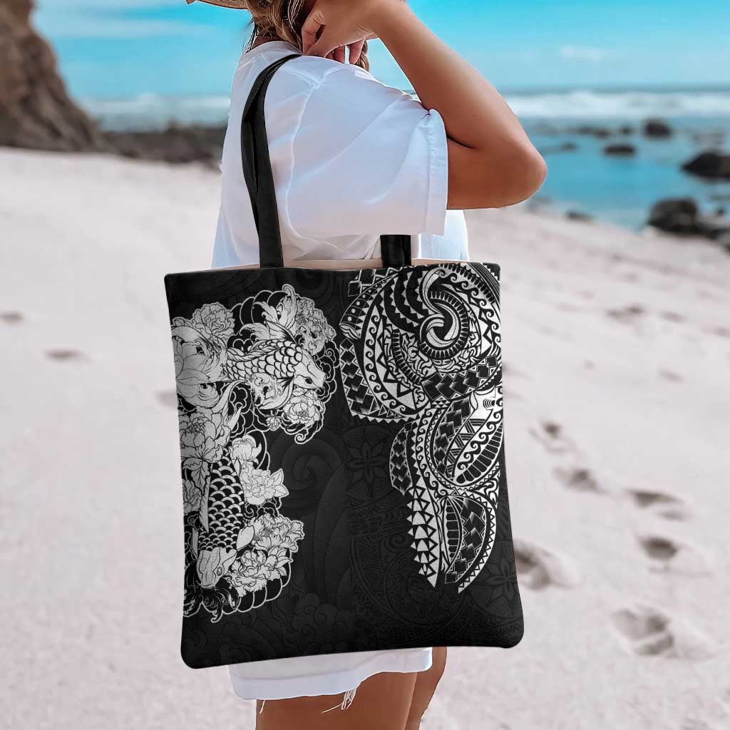 Japanese Irezumi and Hawaiian Polynesian Art Tattoo Tote Bag Black Color - Polynesian Pride