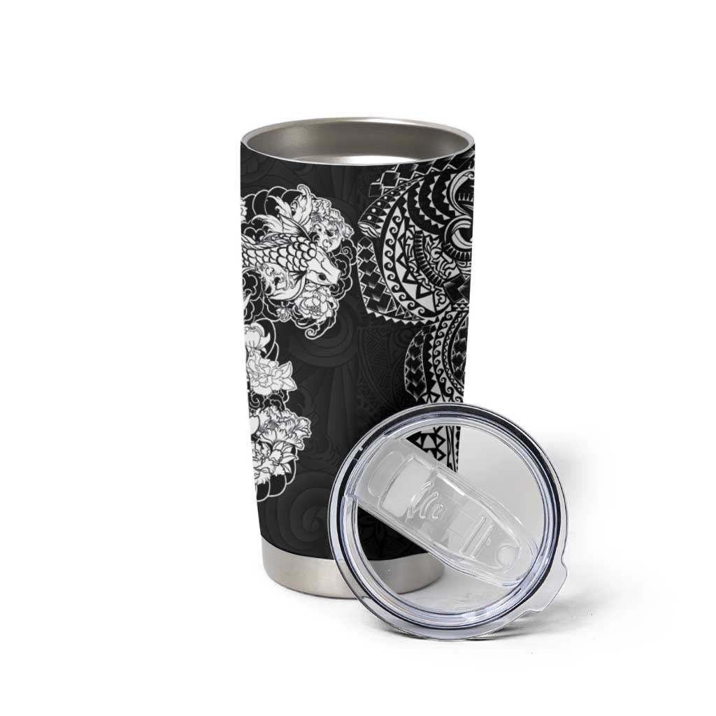 Japanese Irezumi and Hawaiian Polynesian Art Tattoo Tumbler Cup Black Color - Polynesian Pride