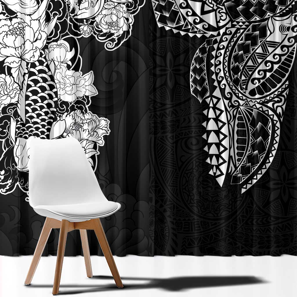 Japanese Irezumi and Hawaiian Polynesian Art Tattoo Window Curtain Black Color - Polynesian Pride