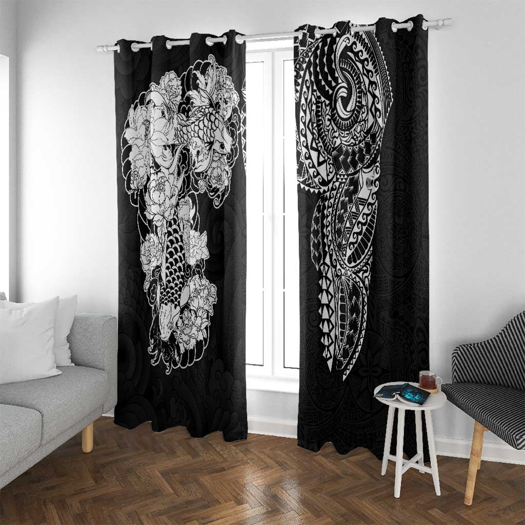 Japanese Irezumi and Hawaiian Polynesian Art Tattoo Window Curtain Black Color - Polynesian Pride