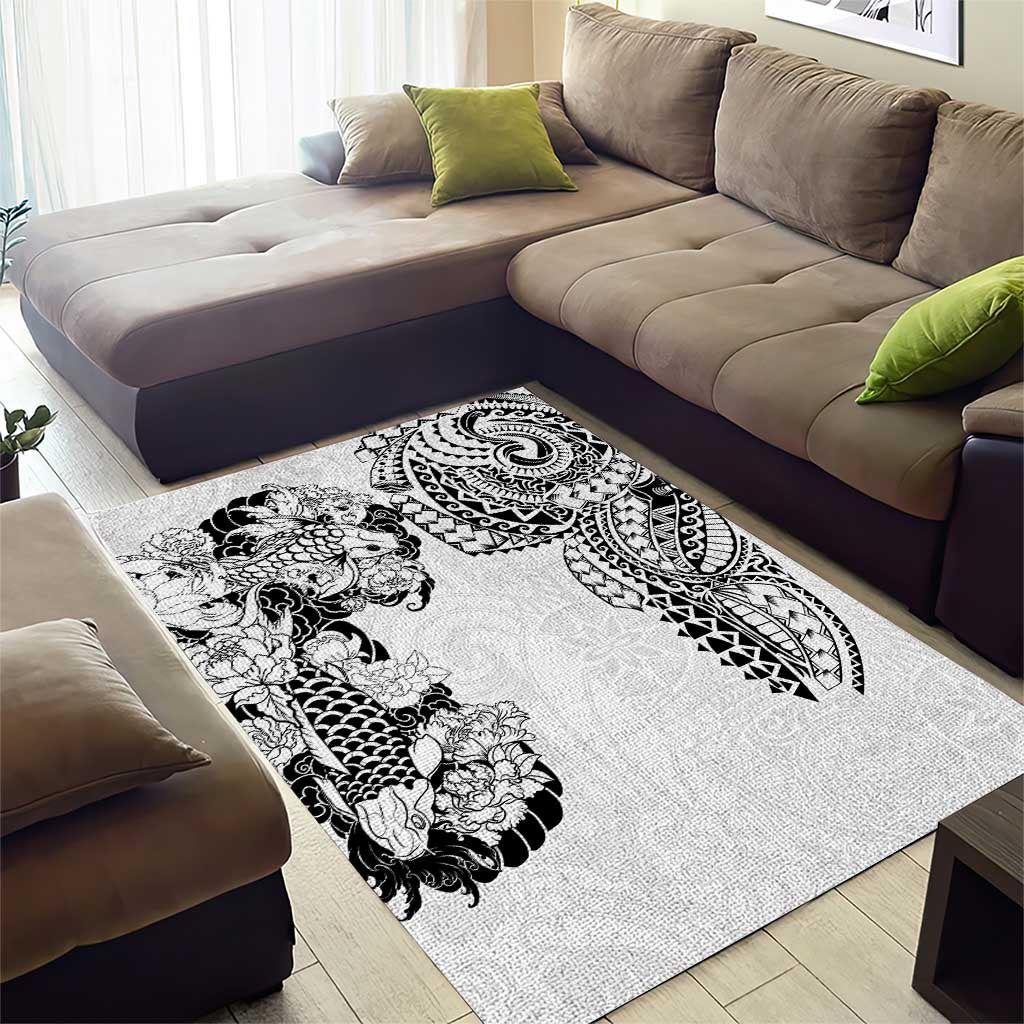 Japanese Irezumi and Hawaiian Polynesian Art Tattoo Area Rug White Color - Polynesian Pride