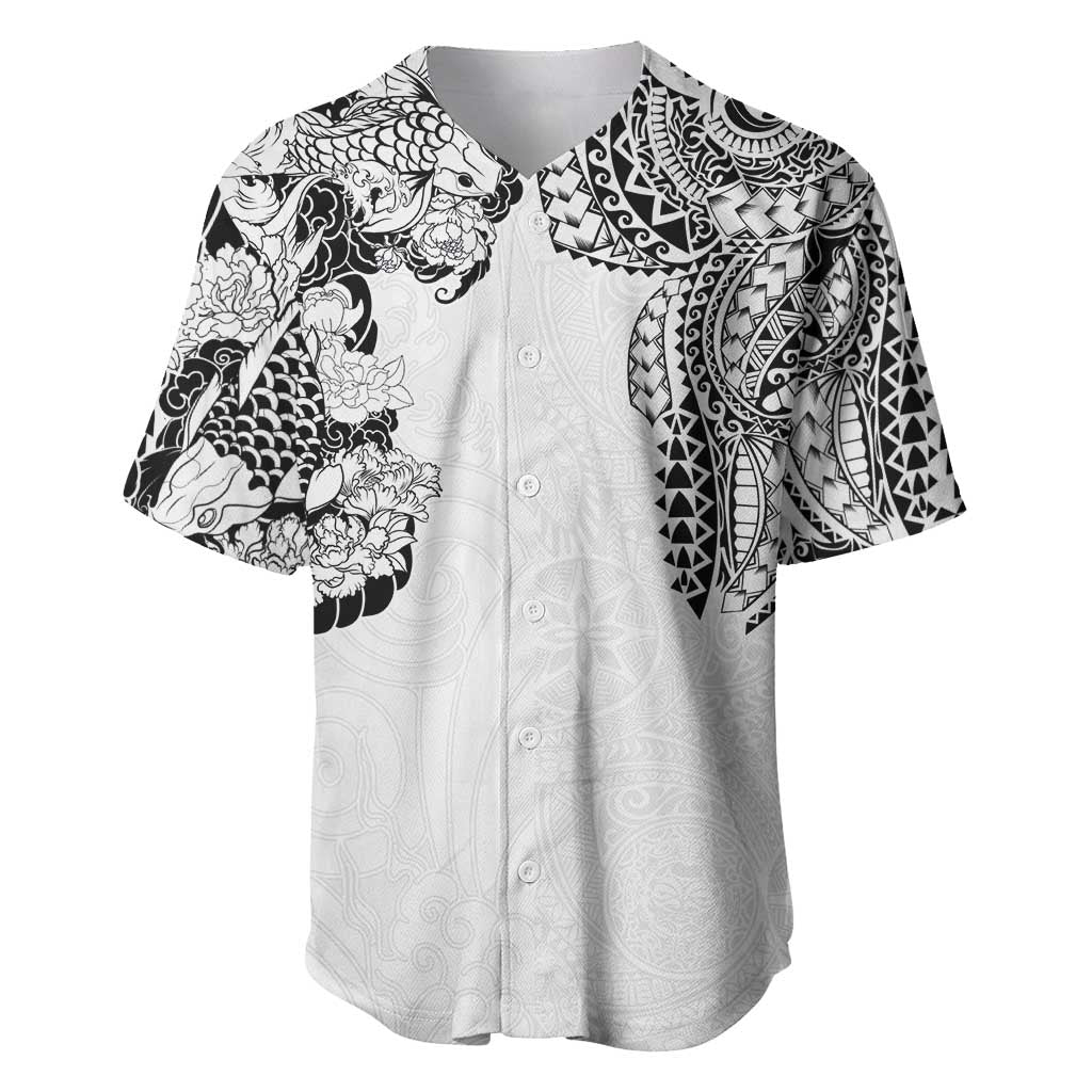 Japanese Irezumi and Hawaiian Polynesian Art Tattoo Baseball Jersey White Color - Polynesian Pride