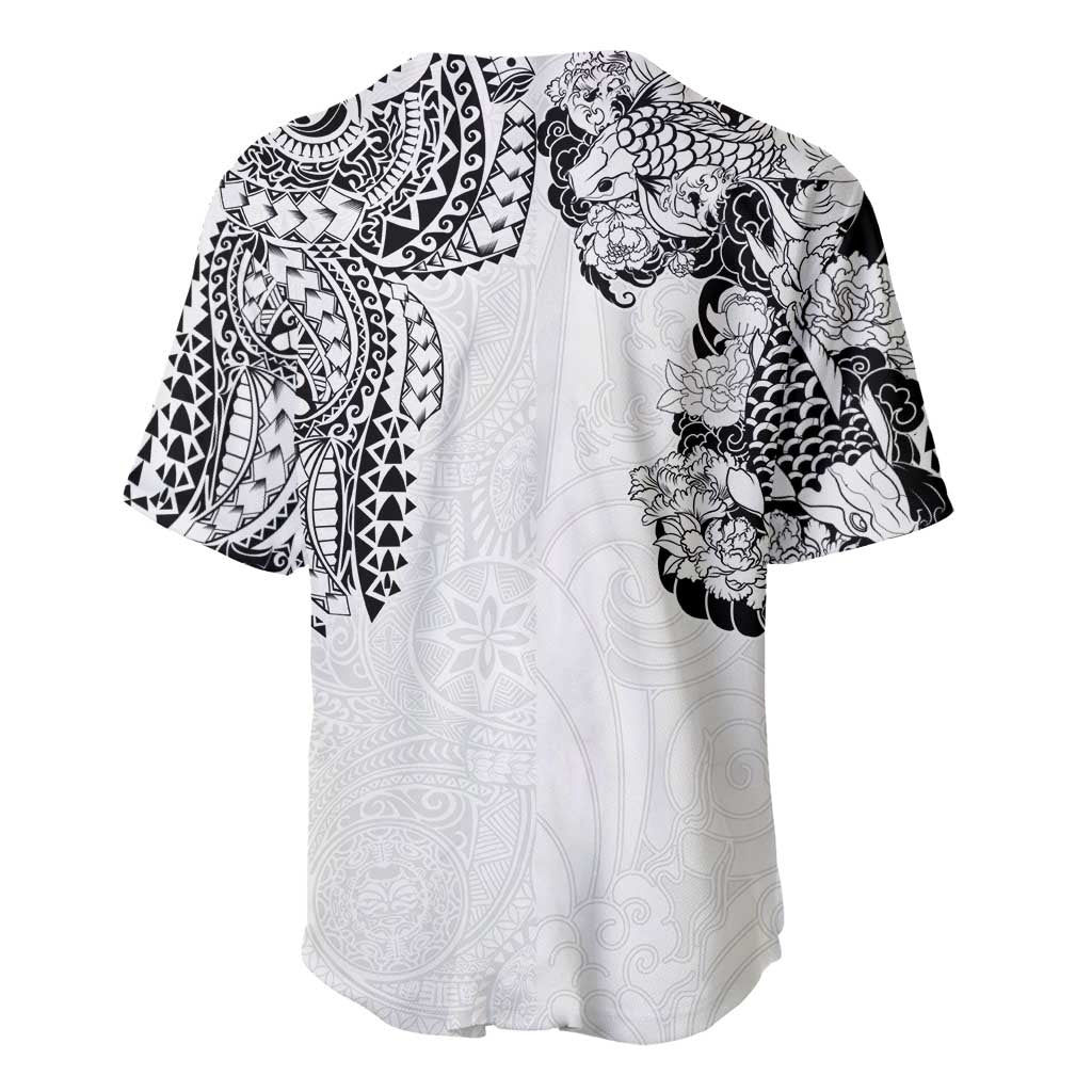 Japanese Irezumi and Hawaiian Polynesian Art Tattoo Baseball Jersey White Color - Polynesian Pride