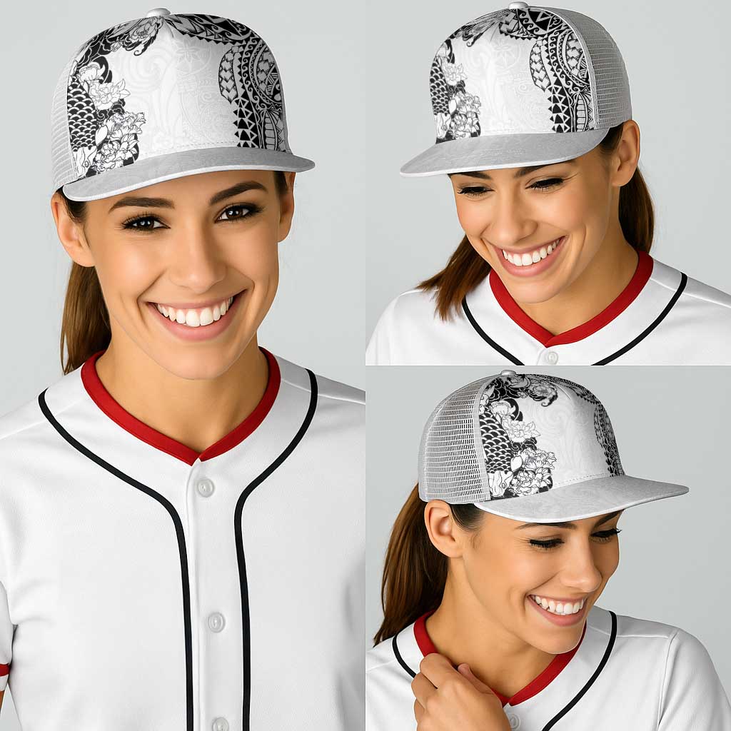 Japanese Irezumi and Hawaiian Polynesian Art Tattoo Baseball Net Cap White Color - Polynesian Pride