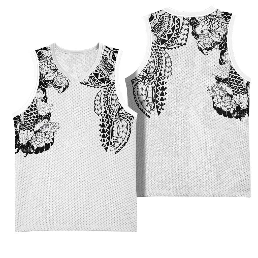 Japanese Irezumi and Hawaiian Polynesian Art Tattoo Basketball Jersey White Color LT03 - Polynesian Pride