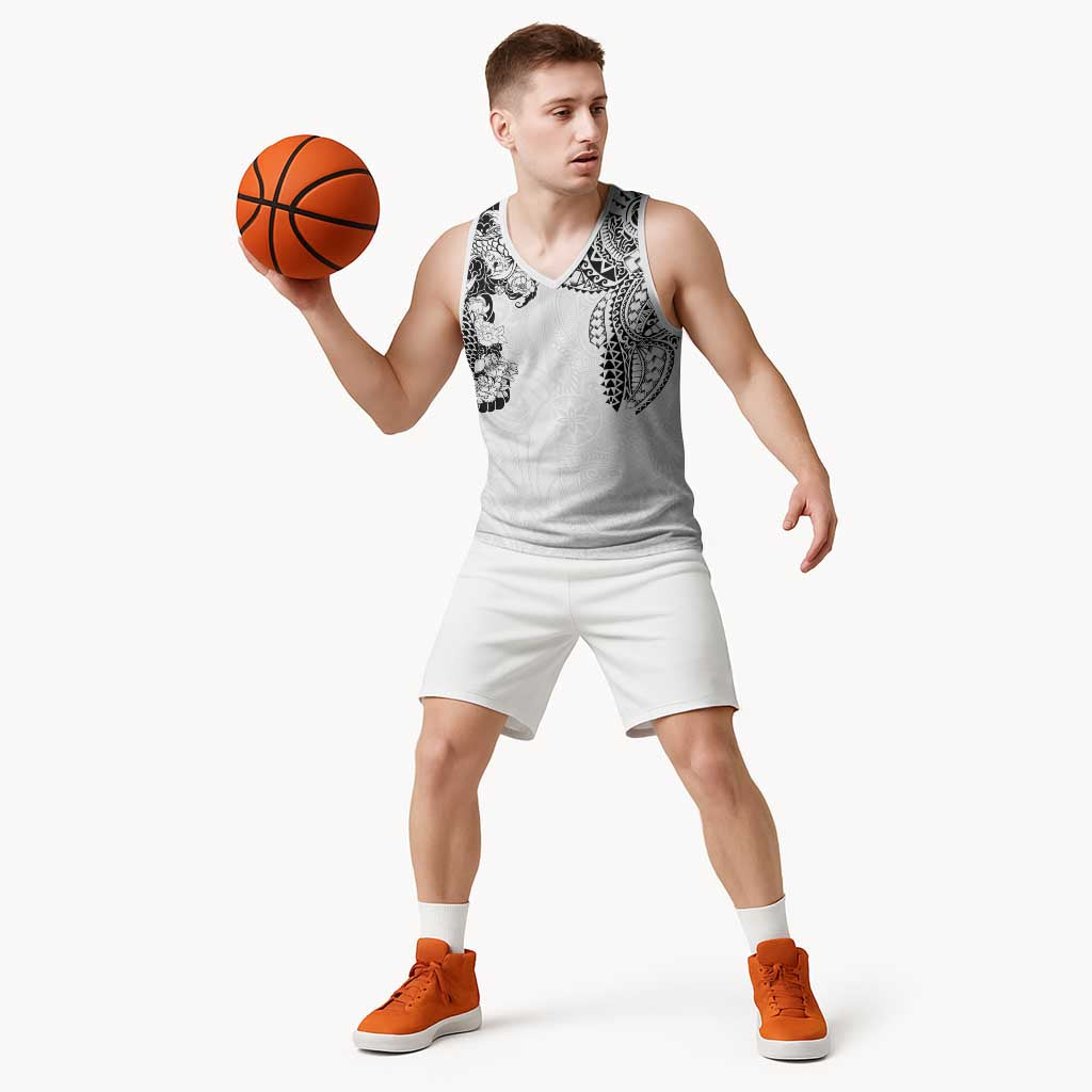Japanese Irezumi and Hawaiian Polynesian Art Tattoo Basketball Jersey White Color LT03 - Polynesian Pride