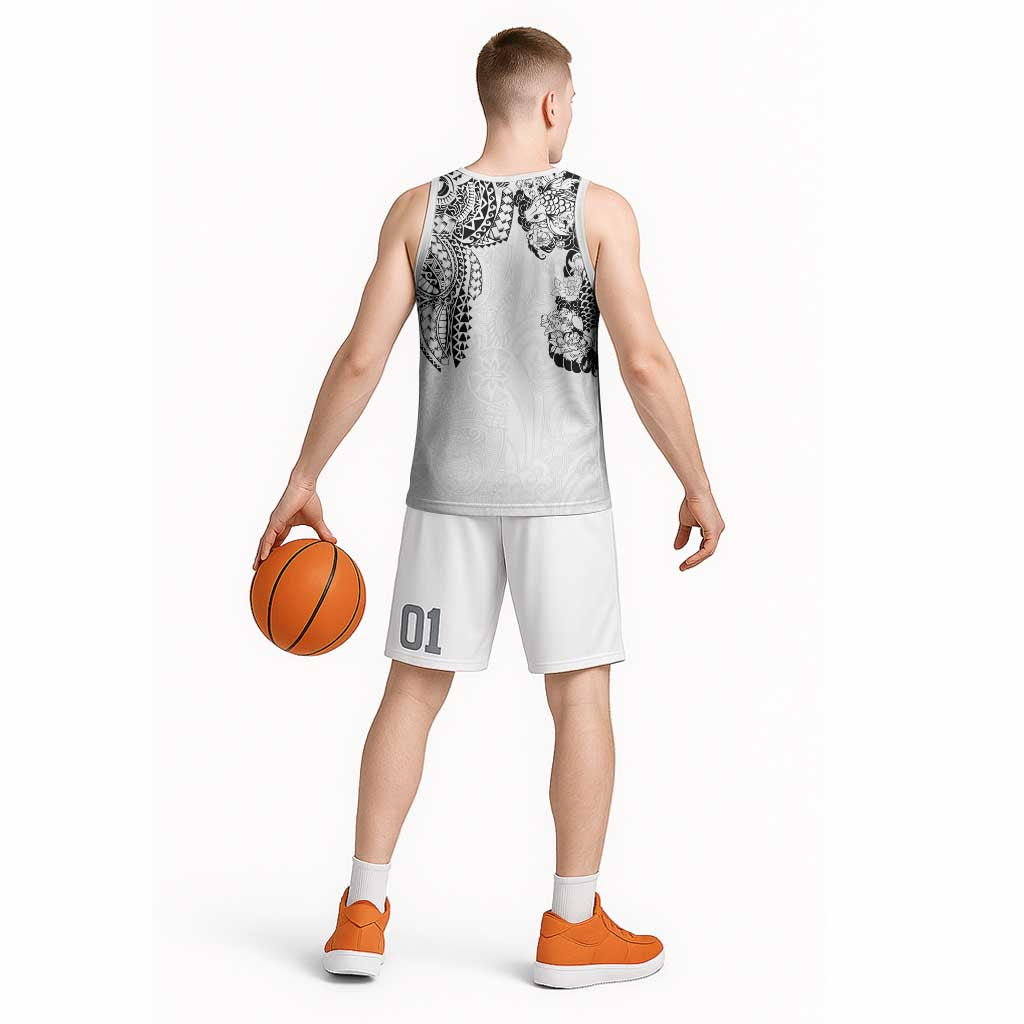Japanese Irezumi and Hawaiian Polynesian Art Tattoo Basketball Jersey White Color LT03 - Polynesian Pride