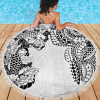 Japanese Irezumi and Hawaiian Polynesian Art Tattoo Beach Blanket White Color LT03 - Polynesian Pride