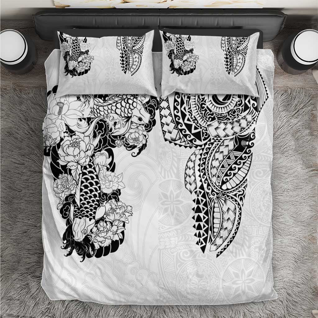 Japanese Irezumi and Hawaiian Polynesian Art Tattoo Bedding Set White Color - Polynesian Pride