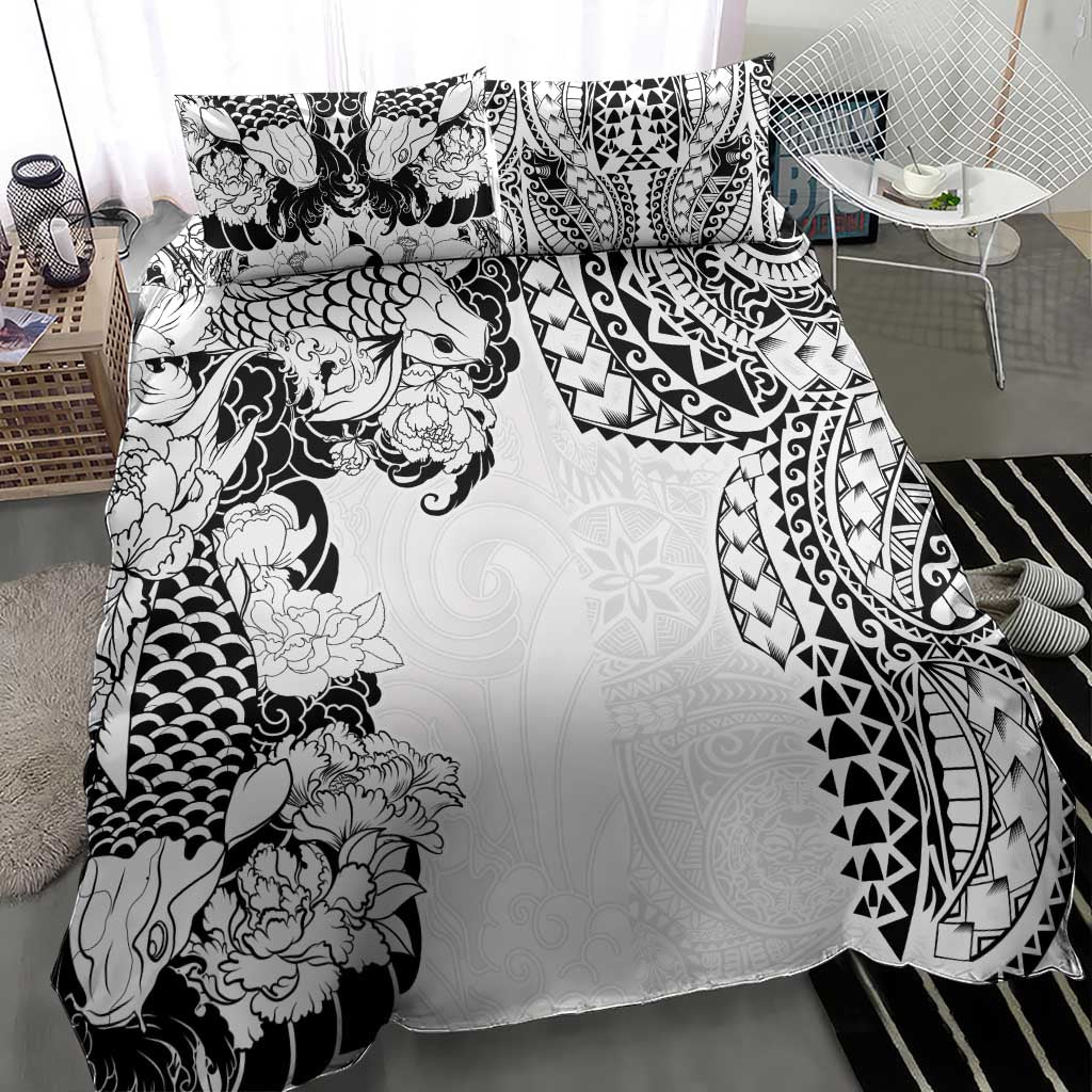 Japanese Irezumi and Hawaiian Polynesian Art Tattoo Bedding Set White Color - Polynesian Pride