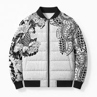 Japanese Irezumi and Hawaiian Polynesian Art Tattoo Bomber Puffer Jacket White Color LT03 Unisex White - Polynesian Pride