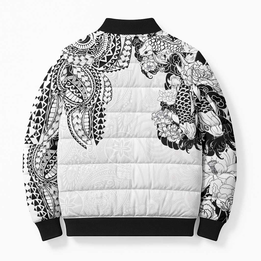 Japanese Irezumi and Hawaiian Polynesian Art Tattoo Bomber Puffer Jacket White Color LT03 - Polynesian Pride