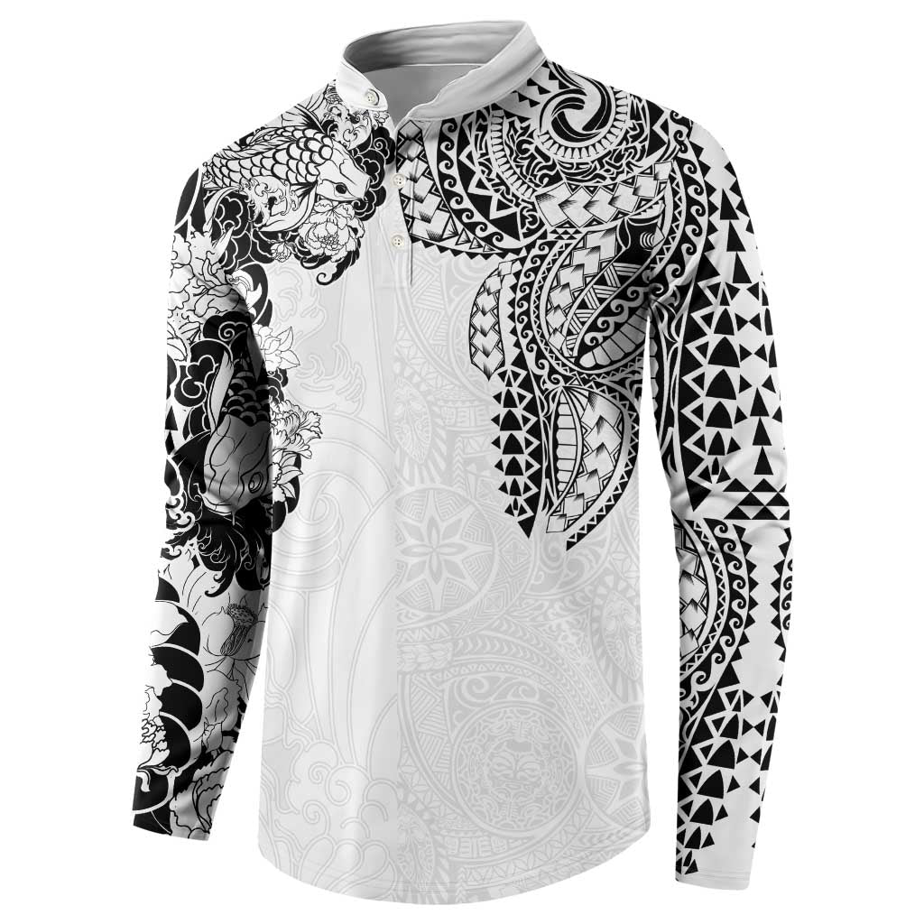 Japanese Irezumi and Hawaiian Polynesian Art Tattoo Button Sweatshirt White Color LT03 - Polynesian Pride