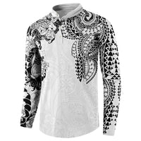 Japanese Irezumi and Hawaiian Polynesian Art Tattoo Button Sweatshirt White Color LT03 - Polynesian Pride