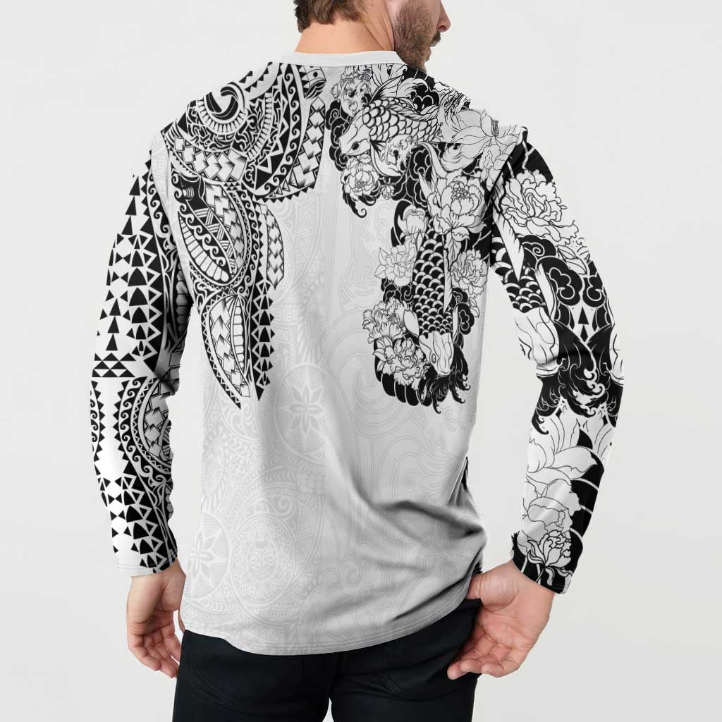 Japanese Irezumi and Hawaiian Polynesian Art Tattoo Button Sweatshirt White Color LT03 - Polynesian Pride