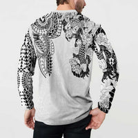Japanese Irezumi and Hawaiian Polynesian Art Tattoo Button Sweatshirt White Color LT03 - Polynesian Pride