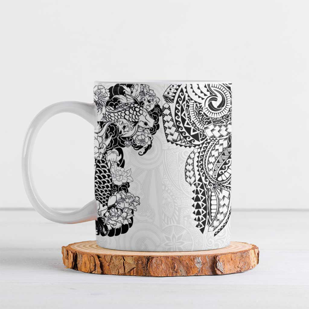 Japanese Irezumi and Hawaiian Polynesian Art Tattoo Ceramic Mug White Color LT03 White - Polynesian Pride
