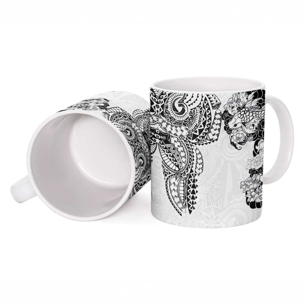 Japanese Irezumi and Hawaiian Polynesian Art Tattoo Ceramic Mug White Color LT03 - Polynesian Pride